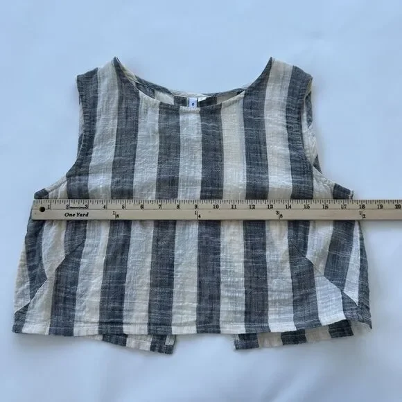 Osei Duro Womens Crop Linen Like Tank Split Back Wide Stripes Small Garmentory - Picture 3 of 5